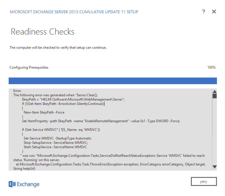 Microsoft Exchange 2013 CU11 Readiness Checks Error Microsoft Exchange 2013 CU11 Readiness Checks Error 1