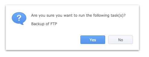 Confirmation dialog before running the Synology backup task