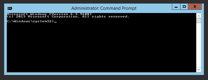 Command Prompt window launched with Administrator privileges on Windows Server