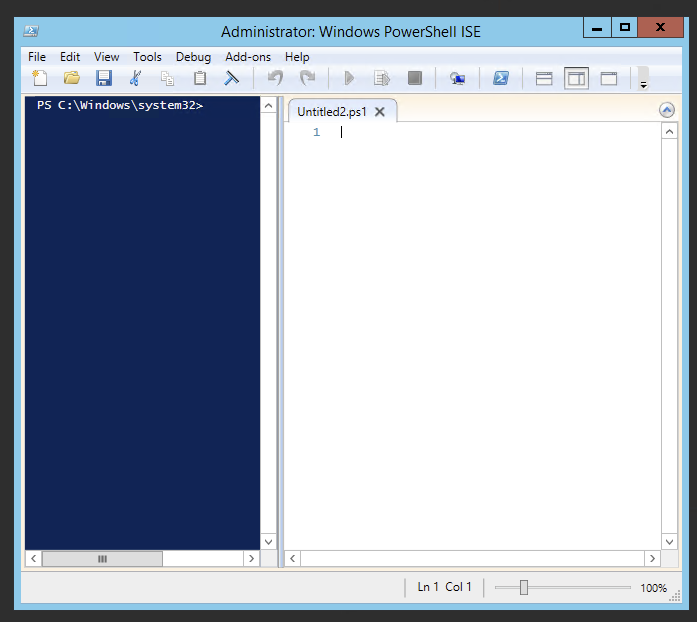 Windows PowerShell ISE running as Administrator on Windows Server