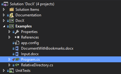 RelativeDirectory helper class from the DocX examples required for the nested lists sample to run.