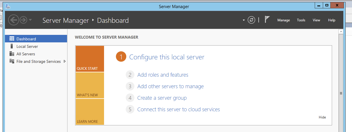 Server Manager dashboard