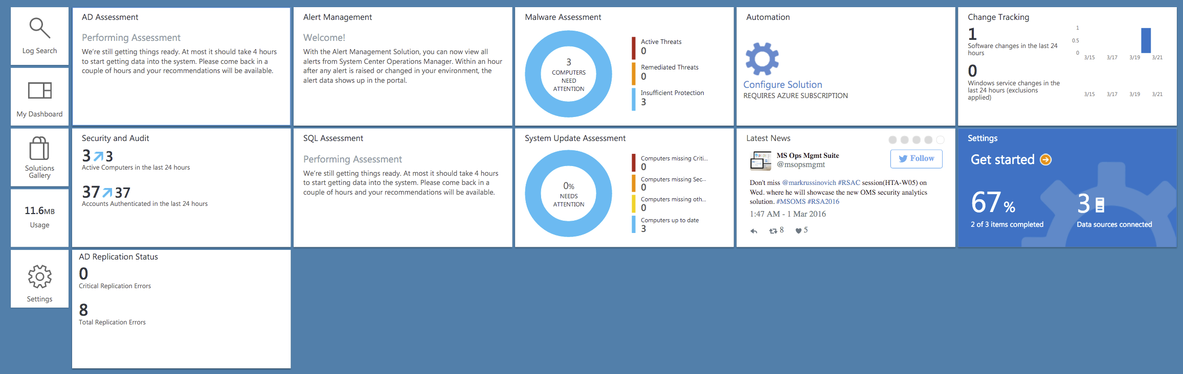 Microsoft page directing users to Operations Management Suite instead of the replication status tool