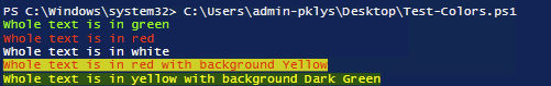 Two Write-Host examples showing colored text and background output