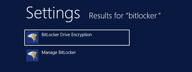 Start menu search results for BitLocker Drive Encryption