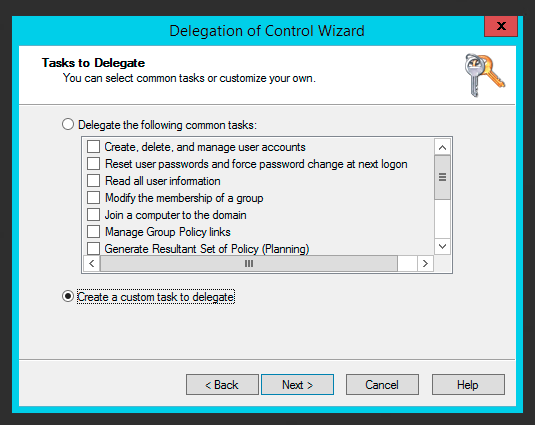 Delegation of Control Wizard option to create a custom task to delegate