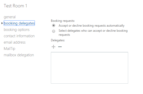 Room mailbox and booking delegates window without the customized booking setting