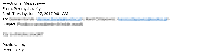 Normal Office 365 group message showing standard From, Sent, To, and Subject fields
