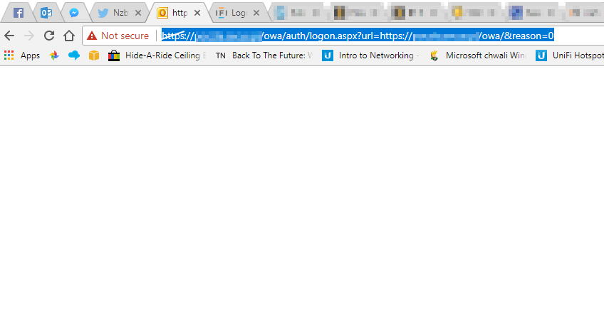 Blank Outlook Web App login page after Exchange 2013 SP3 Rollup Update 18 upgrade with no visible error message.