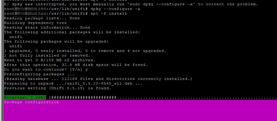 Repeated UniFi reinstall attempt in apt still failing after package recovery commands