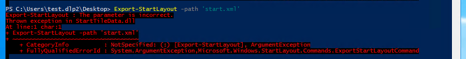 Export-StartLayout error showing The parameter is incorrect in StartTileData.dll