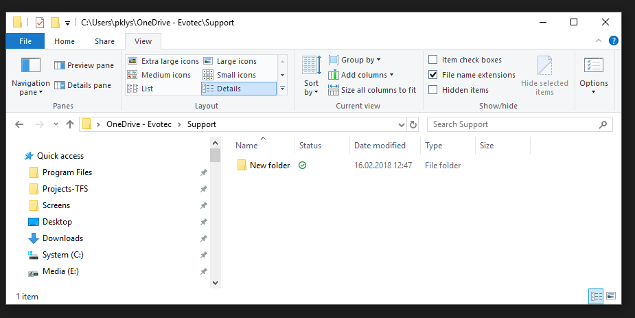 File Explorer showing the same new folder in OneDrive