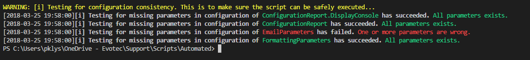 Console output showing configuration consistency checks succeeded