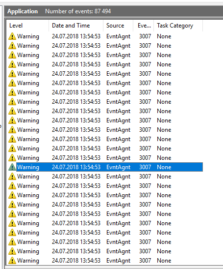 Resource Monitor showing high disk writes from Windows Event Log