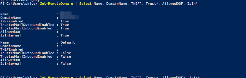Office 365 remote domain view for the main domain before enabling TNEF settings