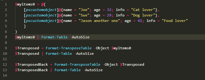 Format-TransposeTable example for reshaping table data