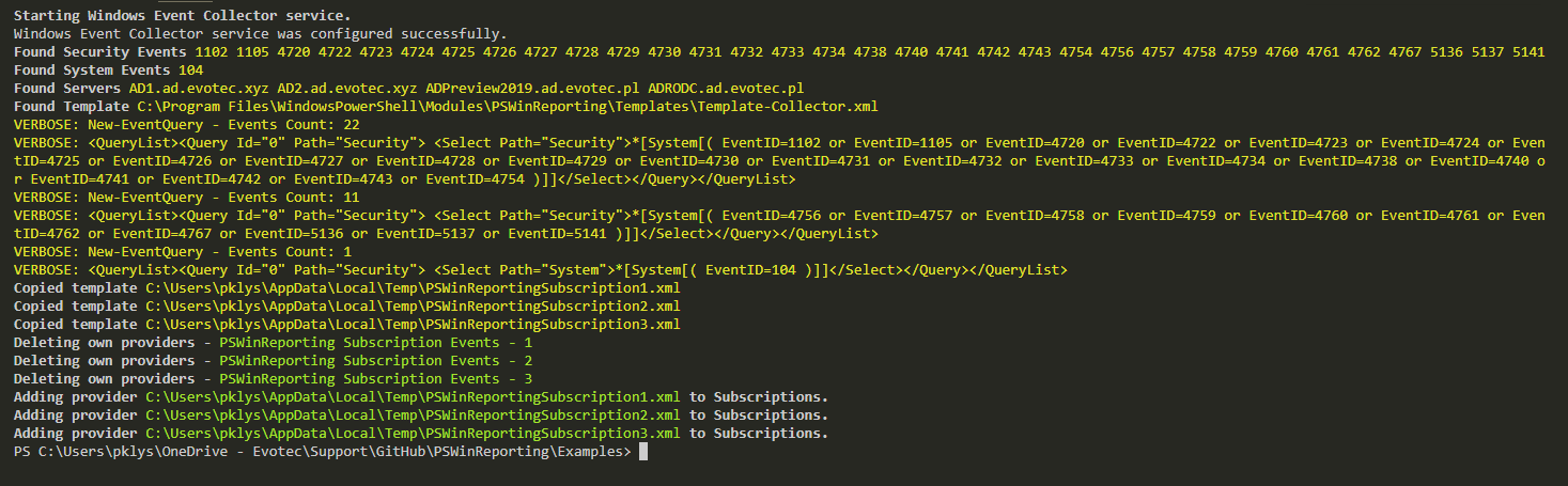 PowerShell output creating Windows Event Forwarding subscription templates
