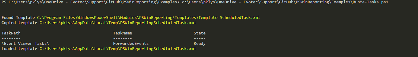 Task Scheduler task created to trigger PSWinReporting on forwarded events