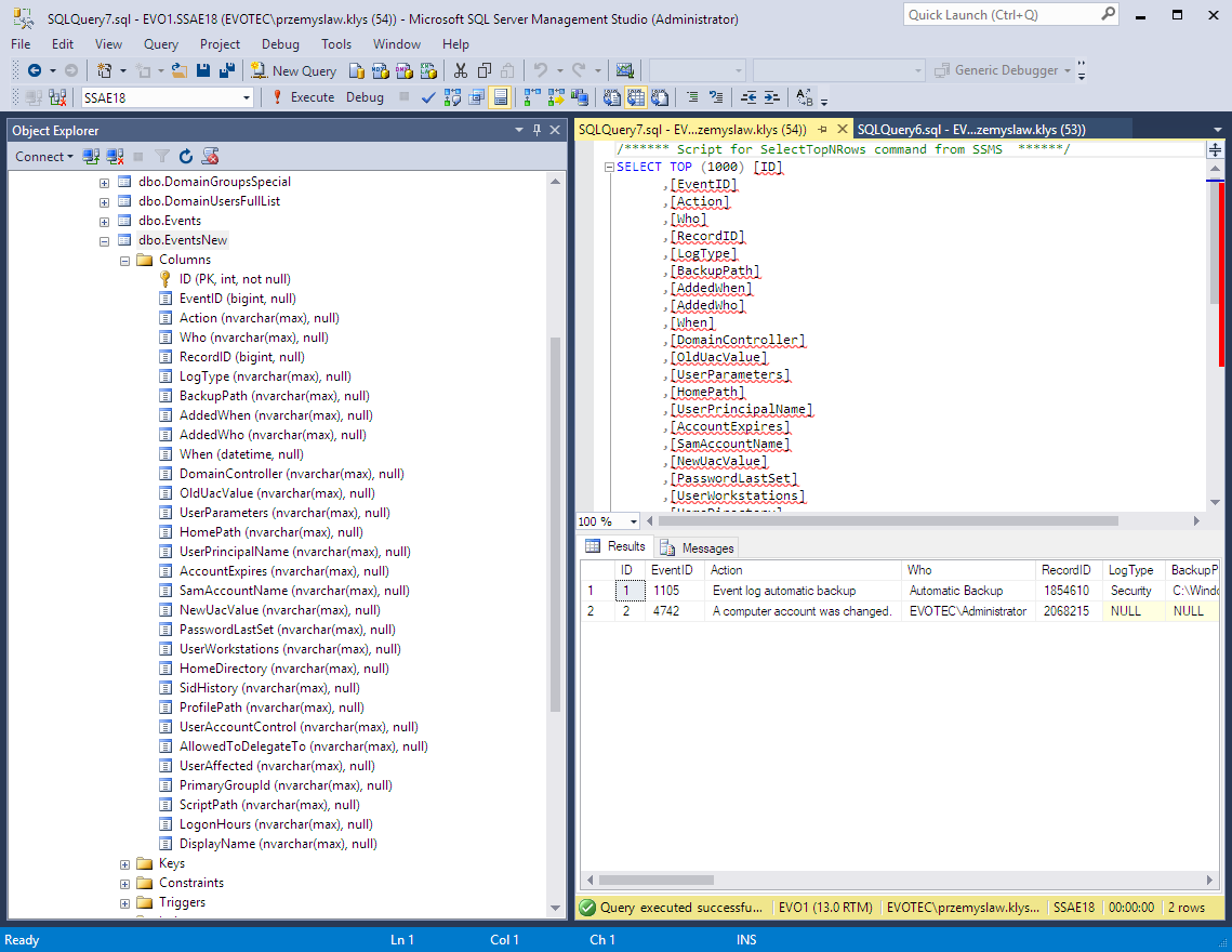 Microsoft SQL table structure after additional columns were added automatically