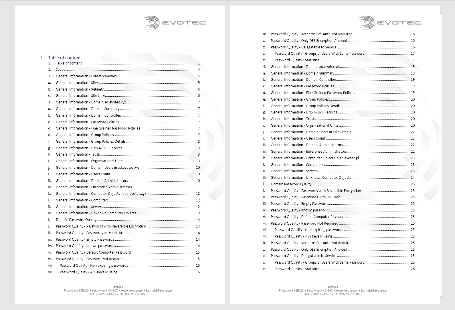 PSWinDocumentation password audit report table of contents