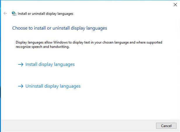 Start menu search for lpksetup.exe on Windows Server 2019.
