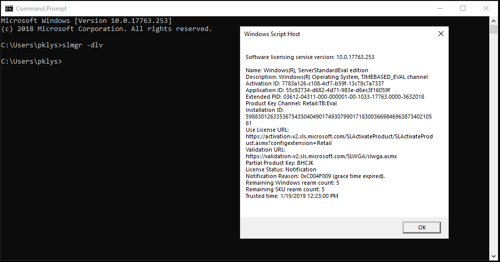 Windows 2019 - Windows License Expired