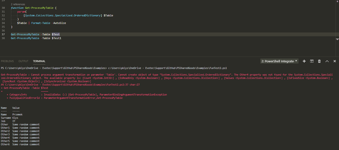 PowerShell error showing an OrderedDictionary parameter cannot accept a regular hashtable.