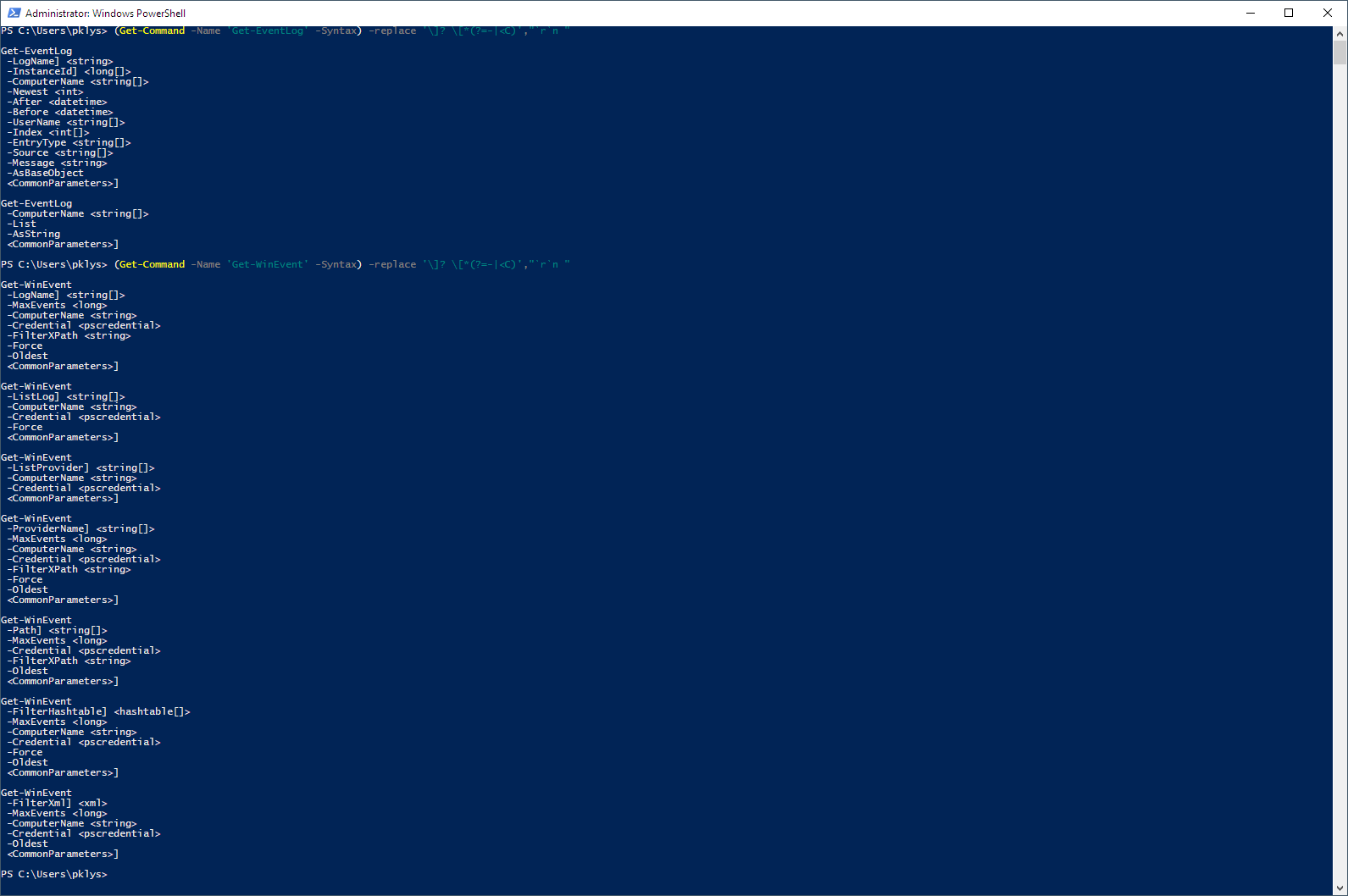 Get-WinEvent vs Get-EventLog Syntax