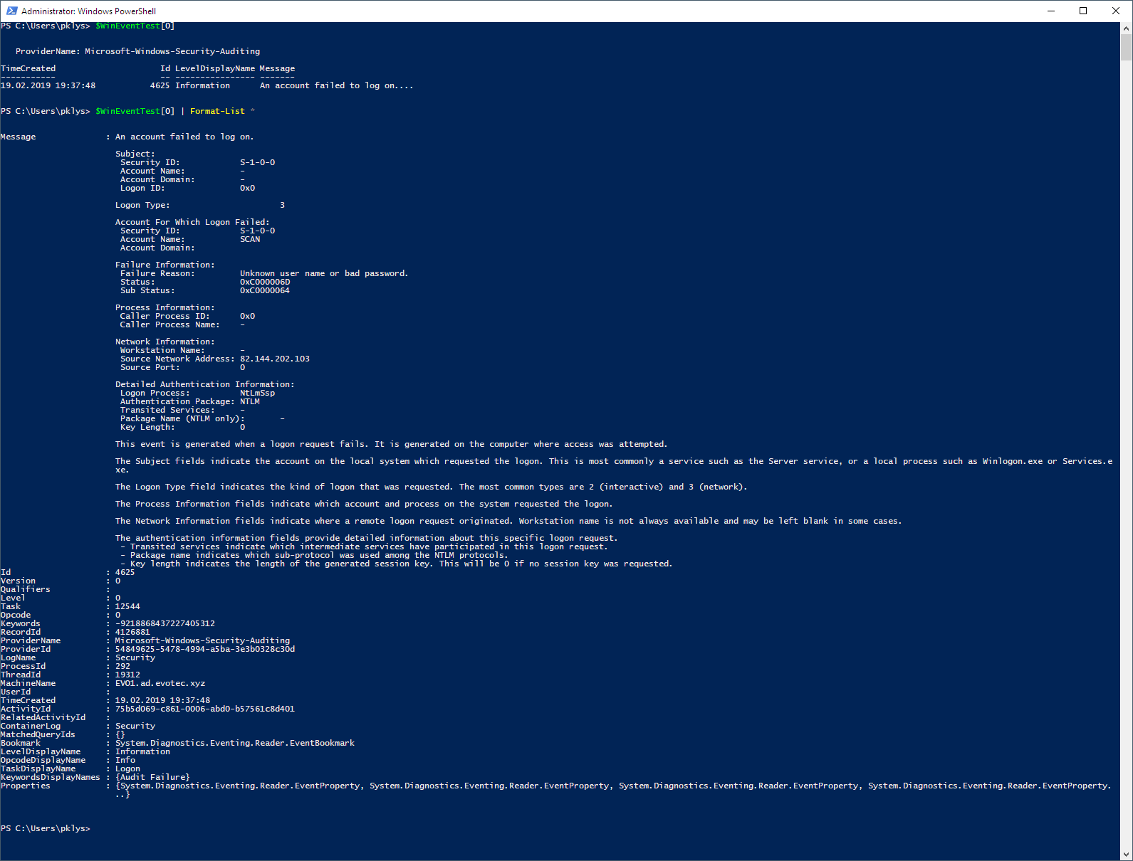 Get-WinEvent Output