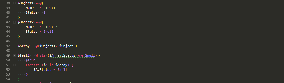 PowerShell example with two while loops comparing object status values against null