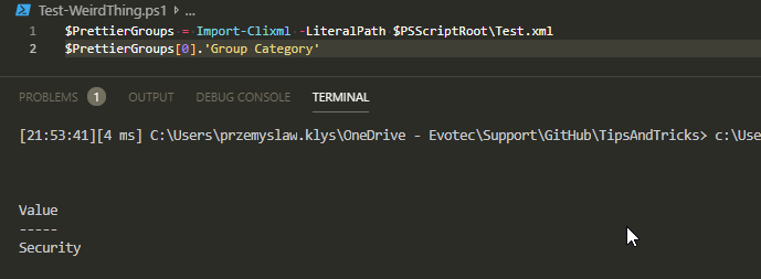 Imported Group Category property returning a deserialized object instead of a plain string