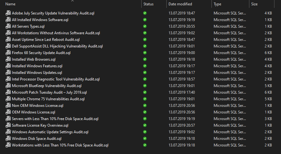 Folder view showing custom SQL report files that populate the dynamic Report parameter