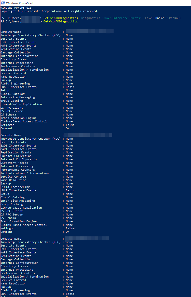 Get-WinADDiagnostics verification output for LDAP diagnostics