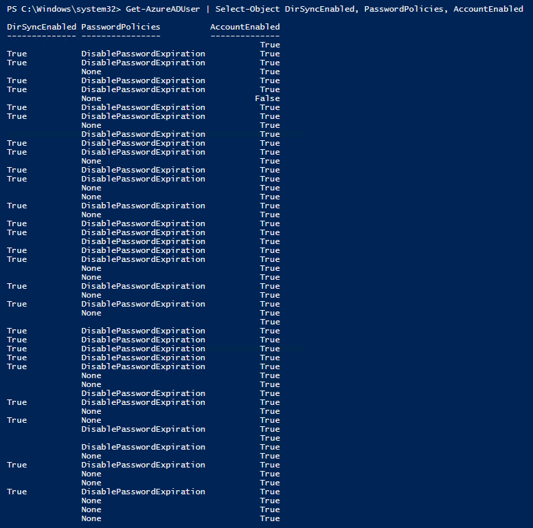 User password policy output still showing DisablePasswordExpiration after enabling the tenant-wide setting