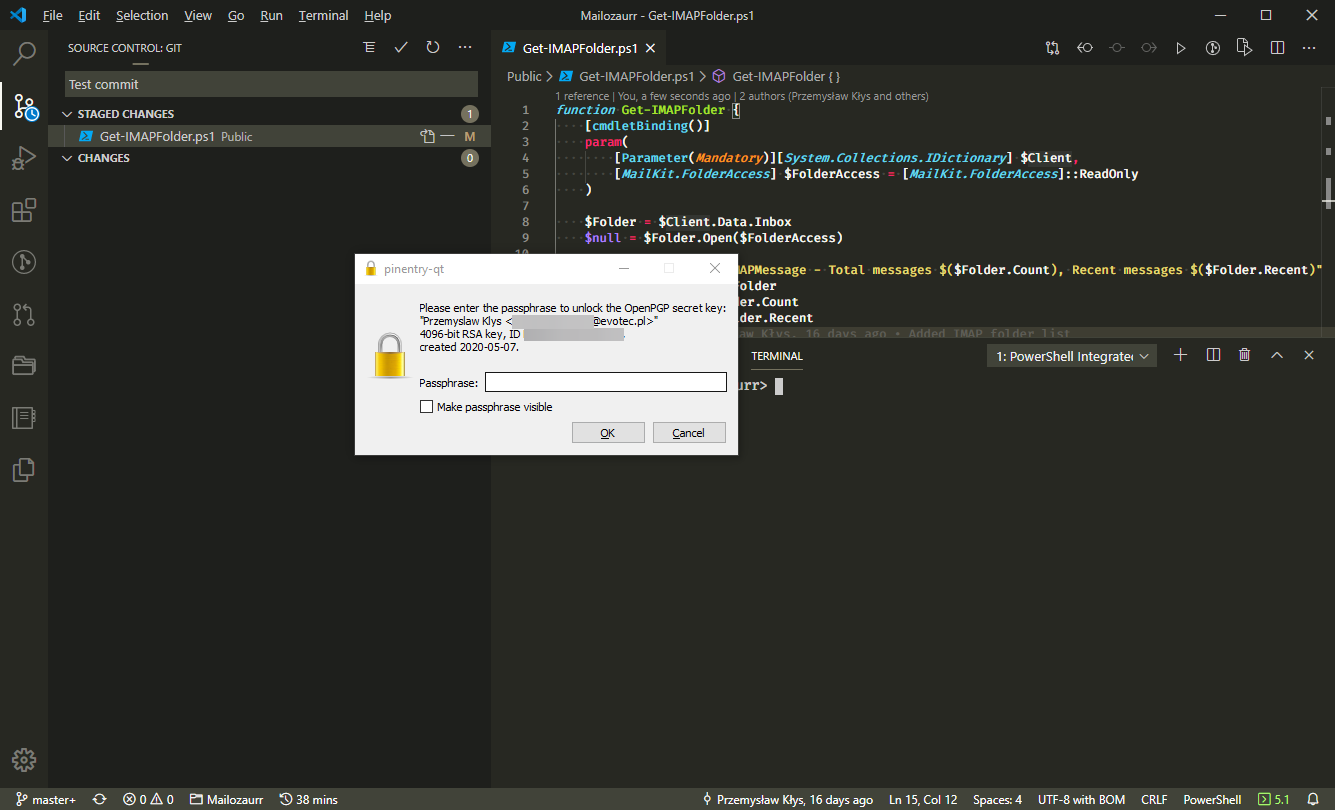 GitHub commit page showing a newly signed commit from Visual Studio Code