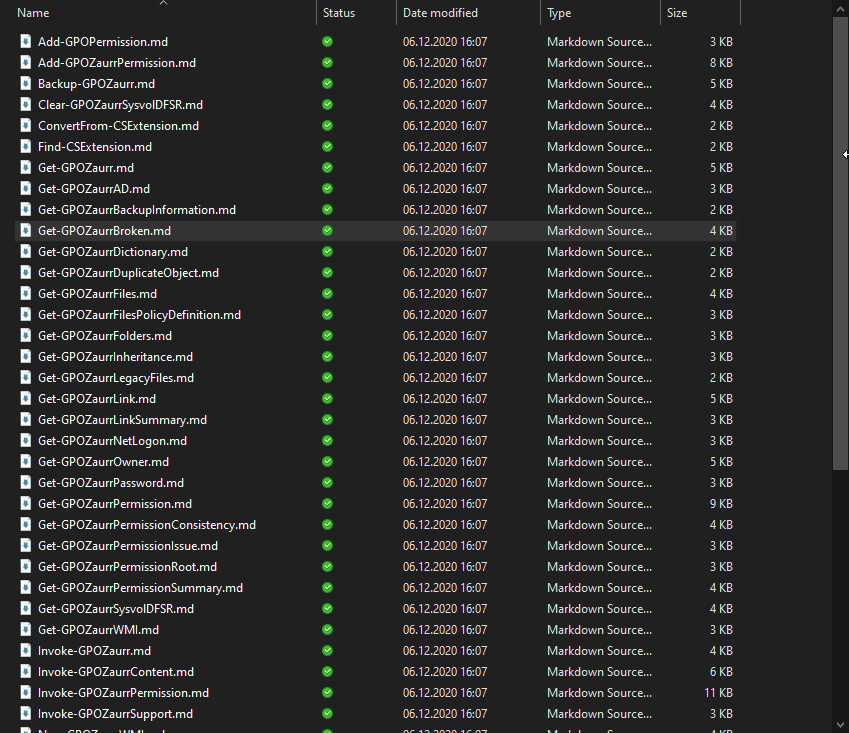 Markdown documentation files in the GPOZaurr Docs folder stored in OneDrive