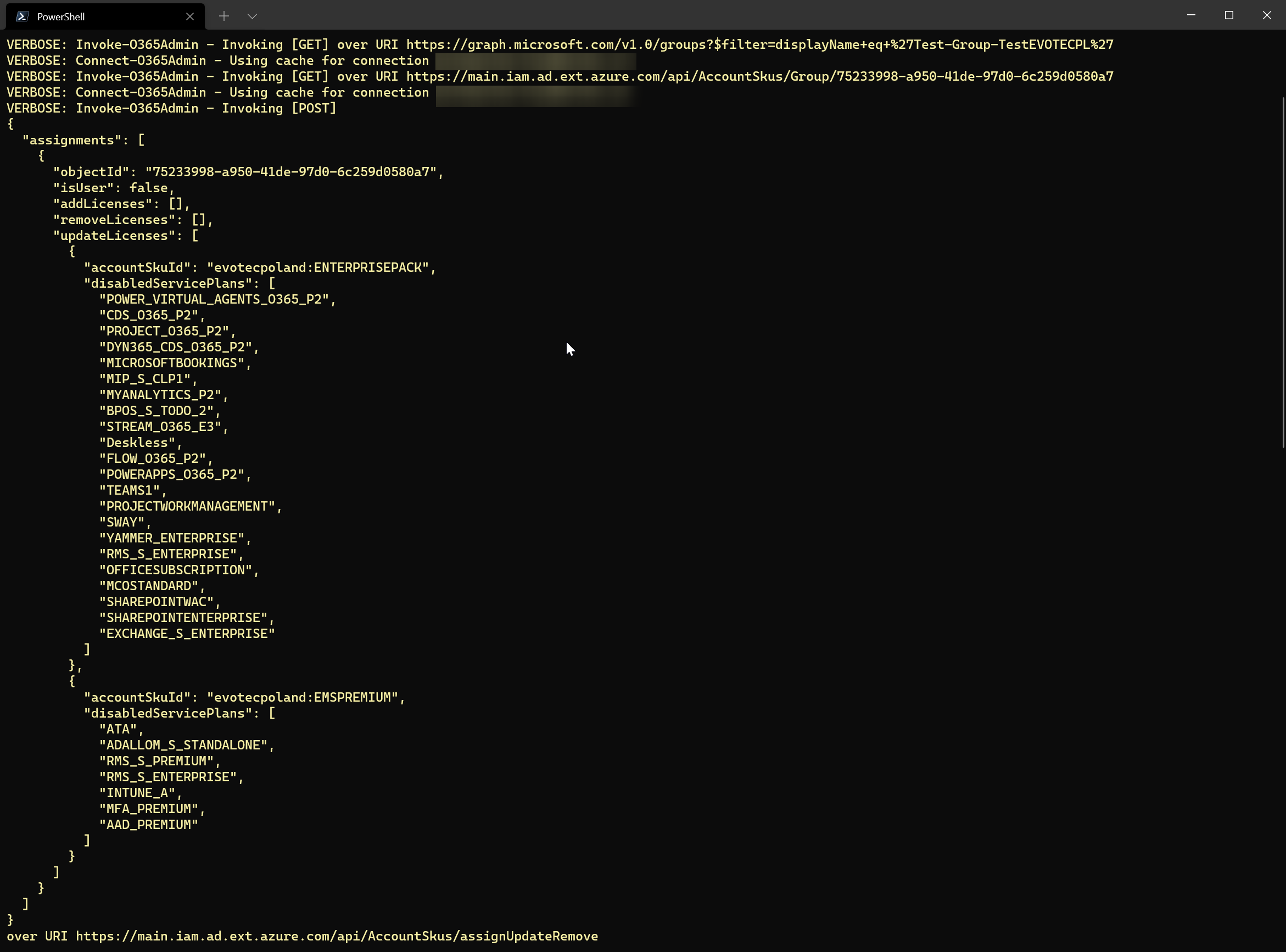 Verbose WhatIf JSON preview from Set-O365GroupLicenses