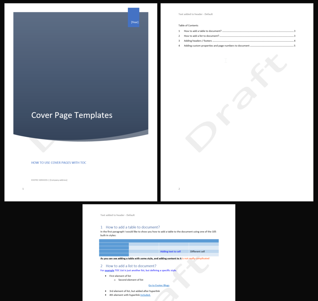 Advanced OfficeIMO Word document with cover page table of contents lists and tables