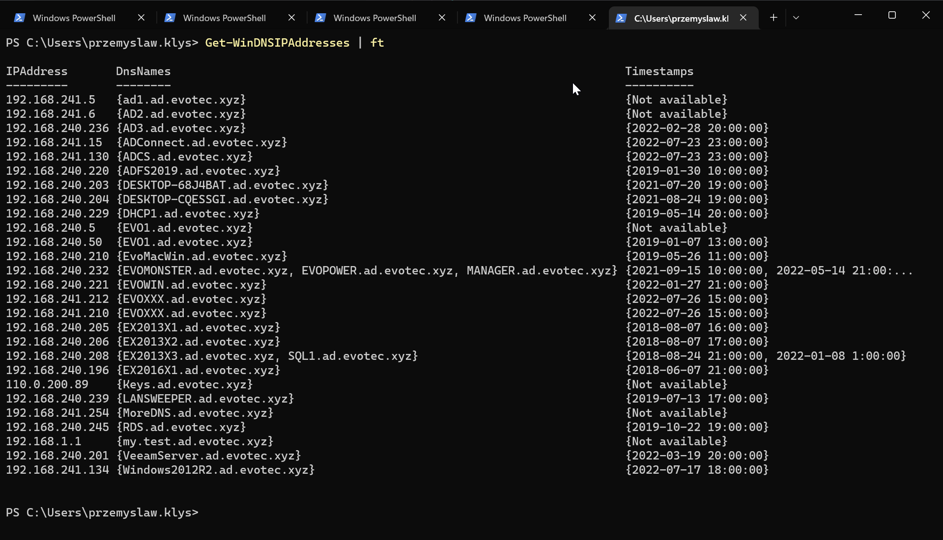 PowerShell table output from Get-WinDNSIPAddresses