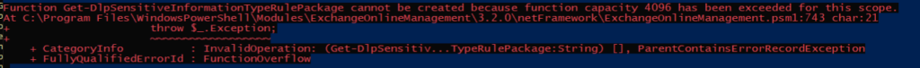 PowerShell error about function capacity 4096 being exceeded