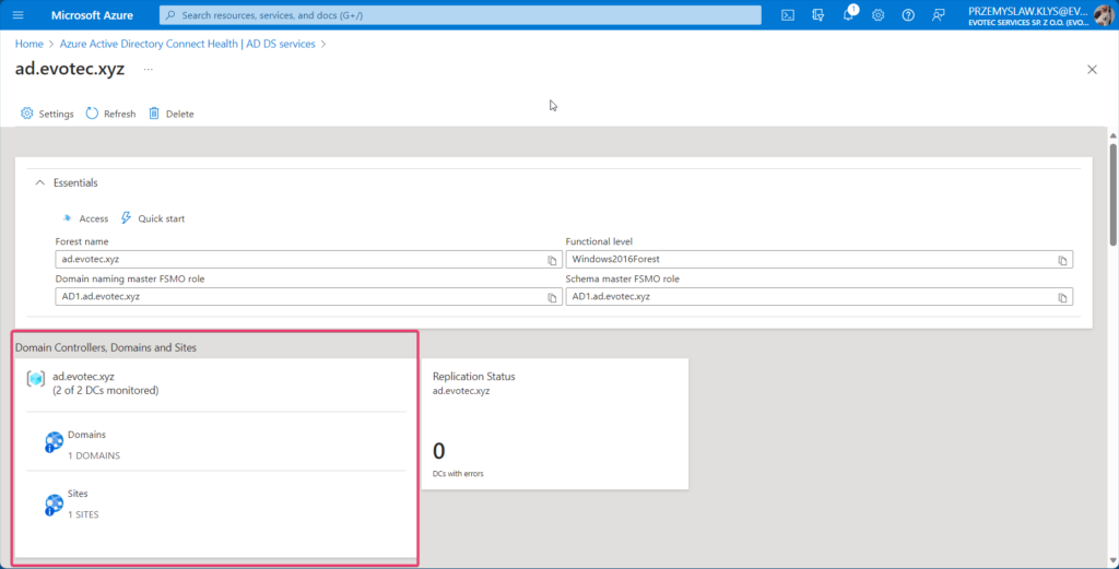 Forest summary after refresh showing fewer monitored domain controllers than expected