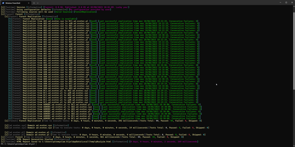 Testimo ForestReplication summary output